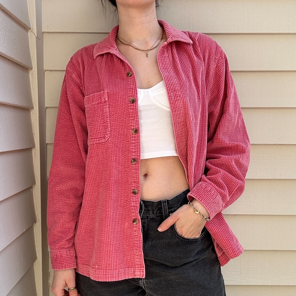 LL Bean coral corduroy button down collared shirt